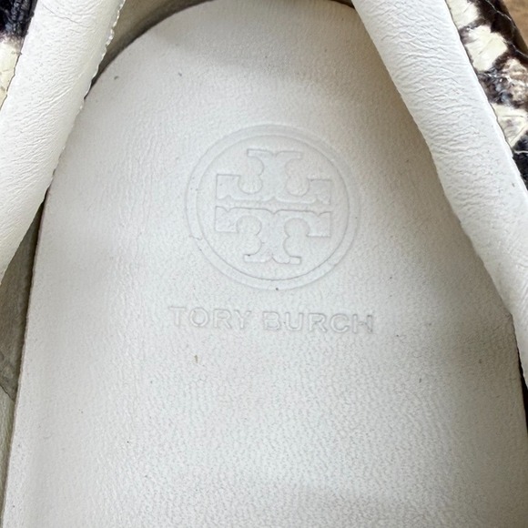TORY BURCH Leigh Sneakers Womens 8 M Snake Embossed Low White Leather Low - Picture 10 of 11
